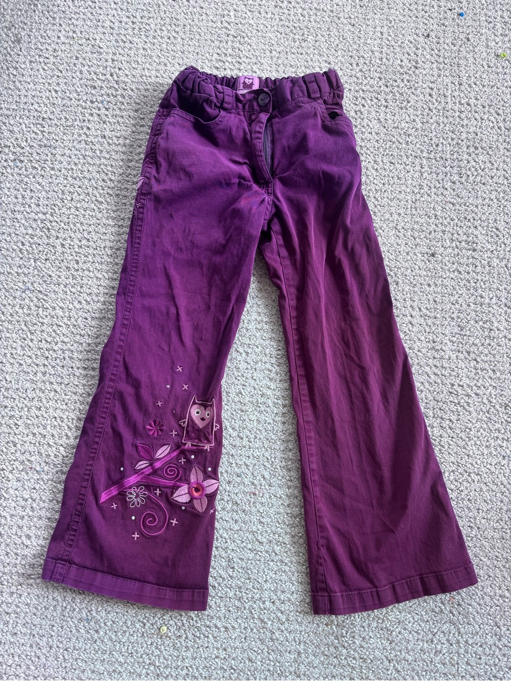Girls' Purple Embroidered Flare pants